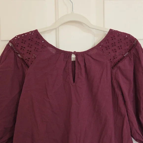Enfocus Studio Plum Eyelet Yoke Puff Sleeve Blouse - Picture 5 of 5